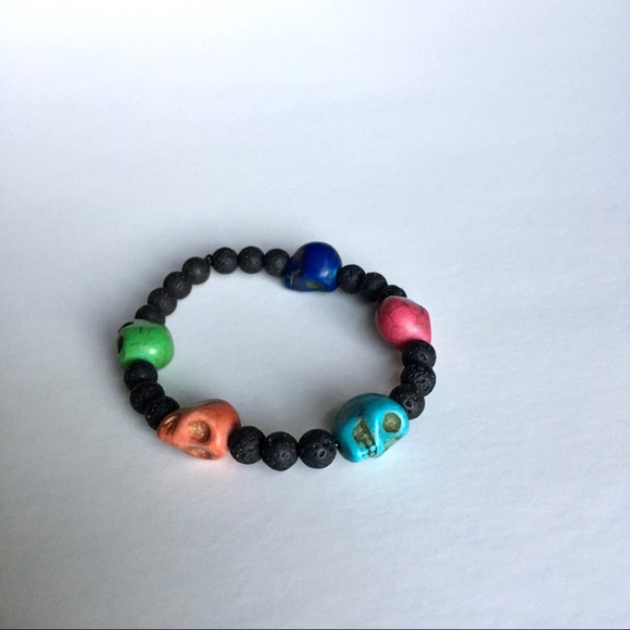 Day of the Dead/ Día de los muertos Lava stone bracelet 💜💀❤️🌼💀🧡 - Picture 4 of 4